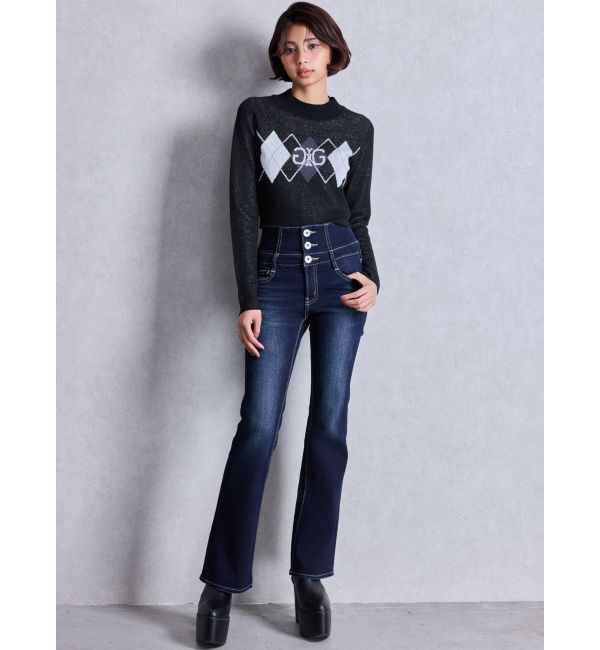 GYDA「NEWハイウエストBACKクロスフレアパンツ」|デニム|