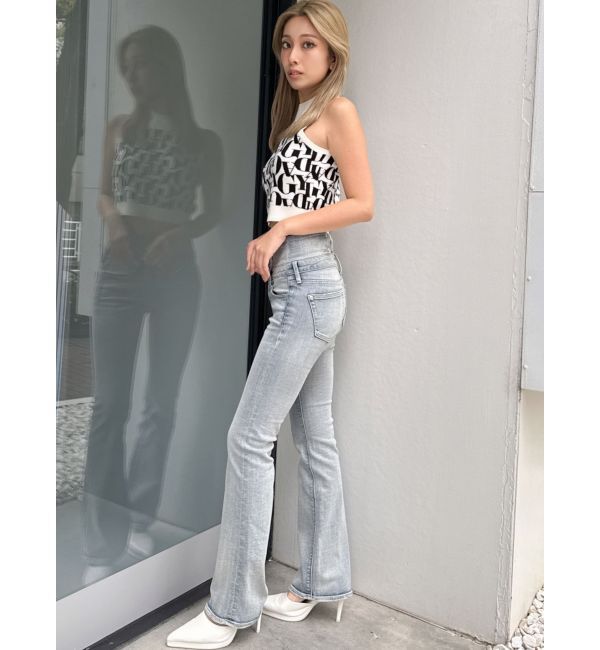 GYDA「NEWハイウエストBACKクロスフレアパンツ」|デニム|