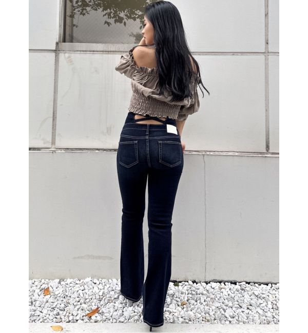 GYDA「NEWハイウエストBACKクロスフレアパンツ」|デニム|