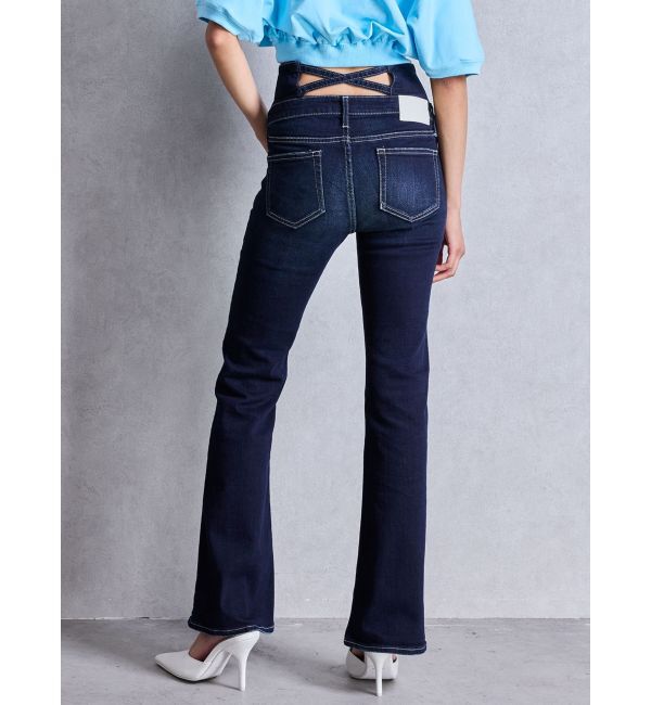 GYDA「NEWハイウエストBACKクロスフレアパンツ」|デニム|