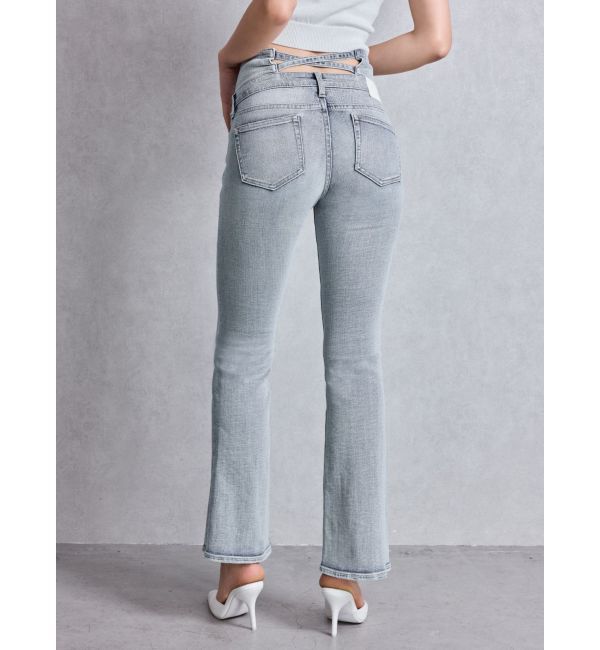 GYDA「NEWハイウエストBACKクロスフレアパンツ」|デニム|