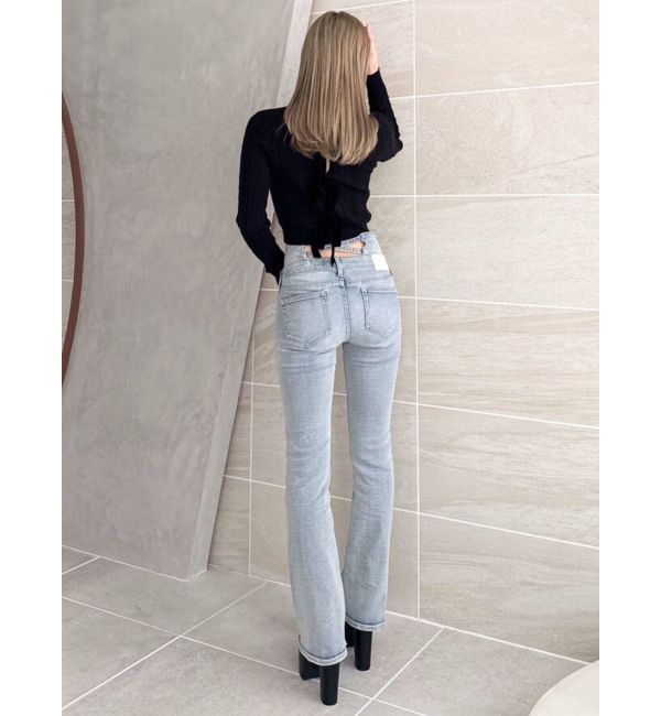 GYDA「NEWハイウエストBACKクロスフレアパンツ」|デニム|