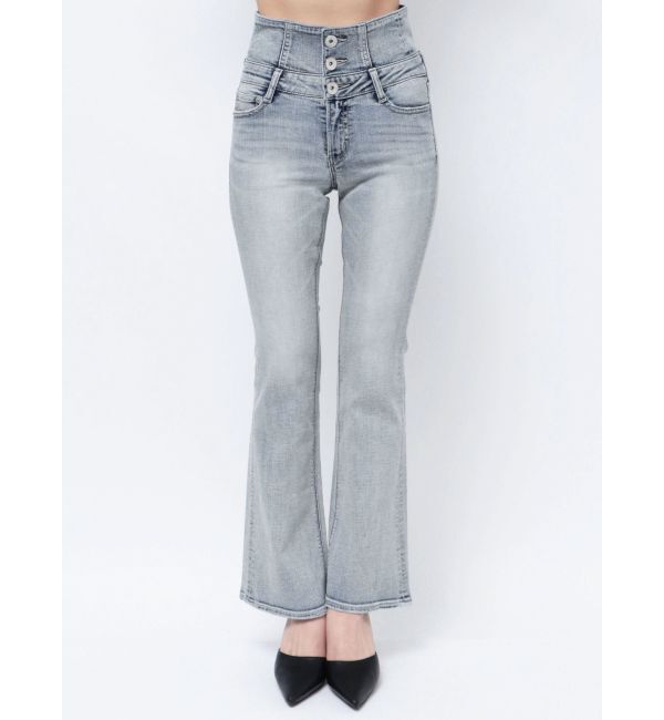 GYDA「NEWハイウエストBACKクロスフレアパンツ」|デニム|