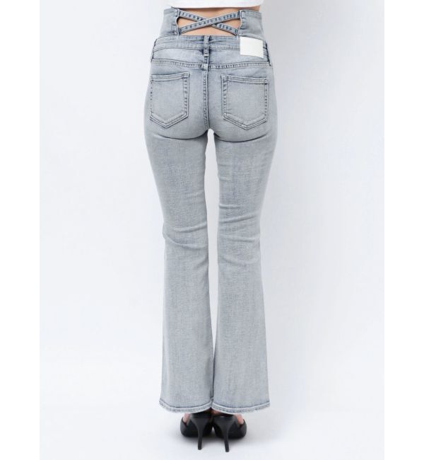 GYDA「NEWハイウエストBACKクロスフレアパンツ」|デニム|