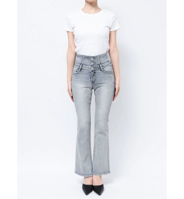 GYDA「NEWハイウエストBACKクロスフレアパンツ」|デニム|