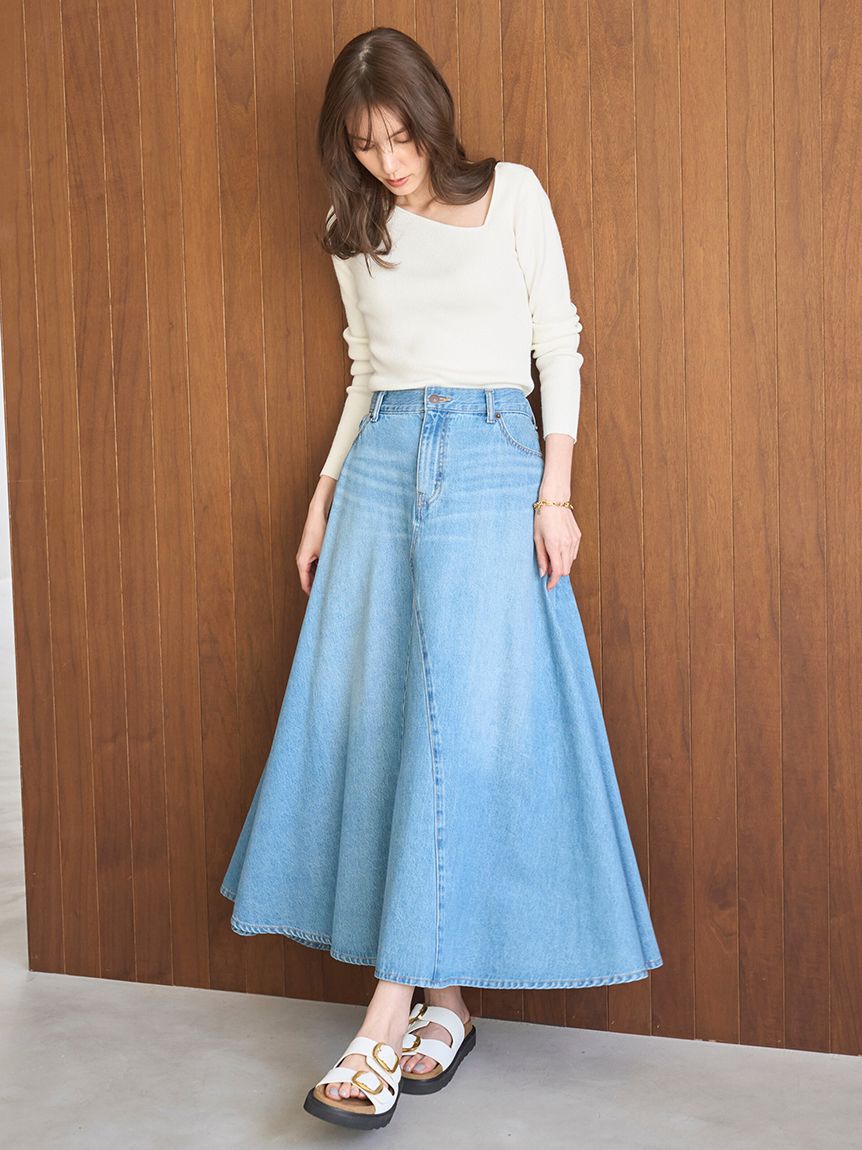 Mila Owen「後ろゴムマチデザインフレアデニムスカート【ウォッシャブル】」|スカート|