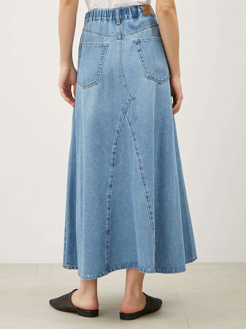 Mila Owen「後ろゴムマチデザインフレアデニムスカート【ウォッシャブル】」|スカート|