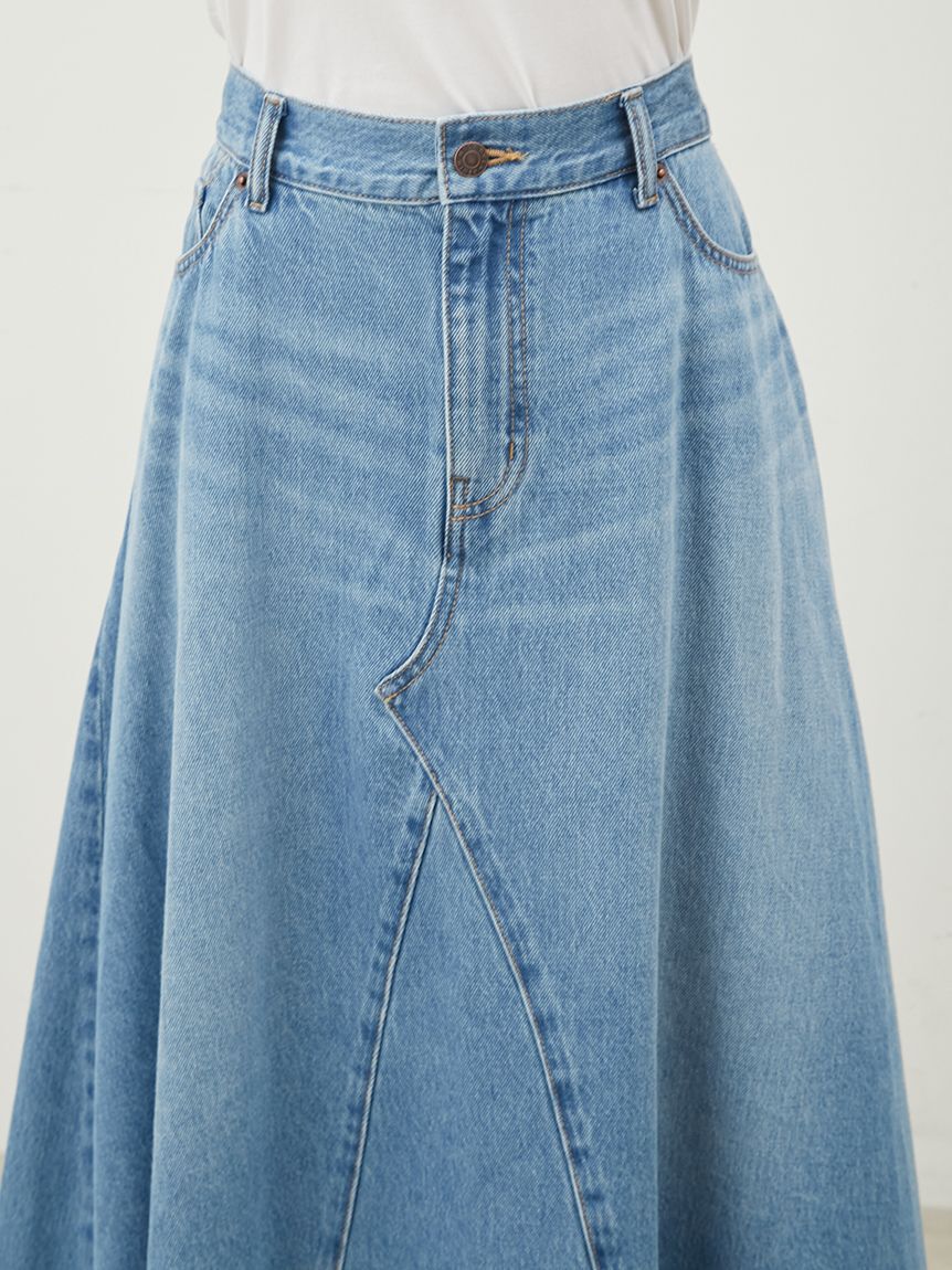 Mila Owen「後ろゴムマチデザインフレアデニムスカート【ウォッシャブル】」|スカート|