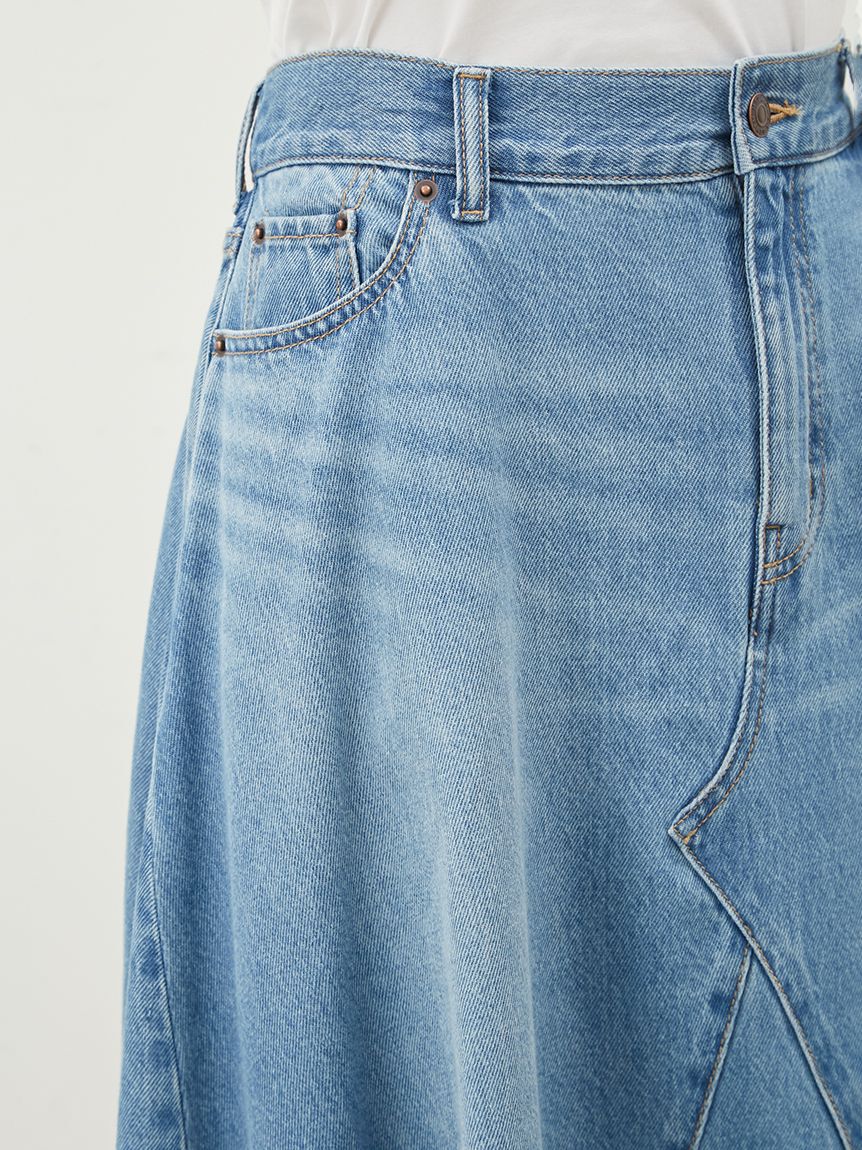 Mila Owen「後ろゴムマチデザインフレアデニムスカート【ウォッシャブル】」|スカート|