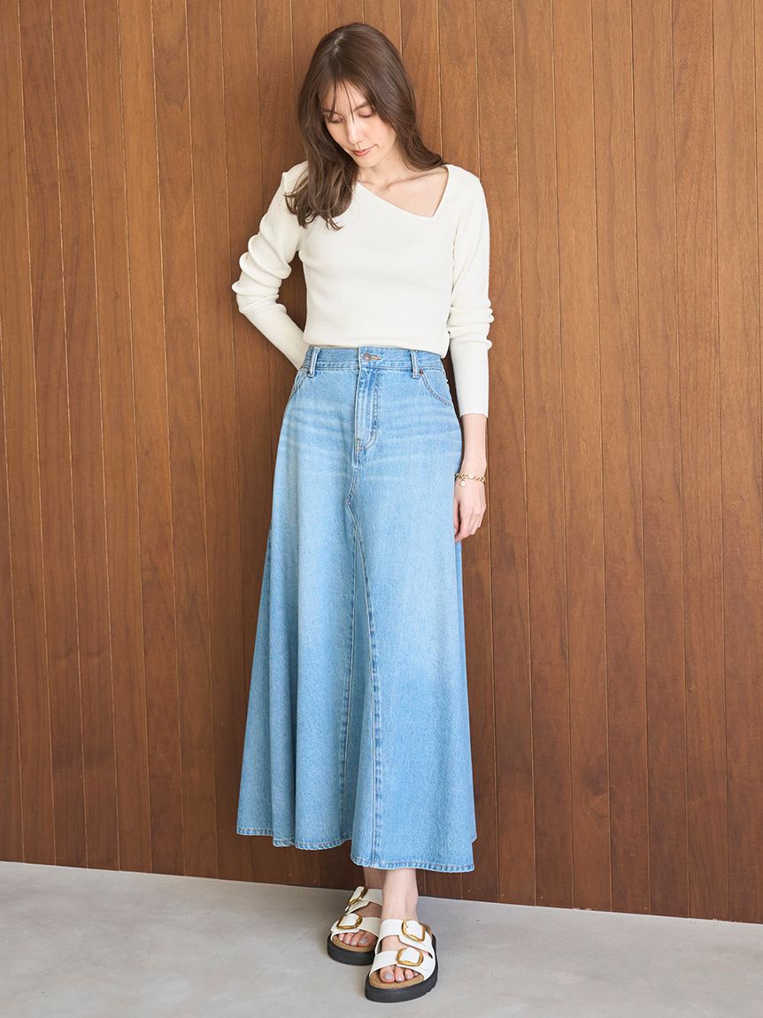 Mila Owen「後ろゴムマチデザインフレアデニムスカート【ウォッシャブル】」|スカート|