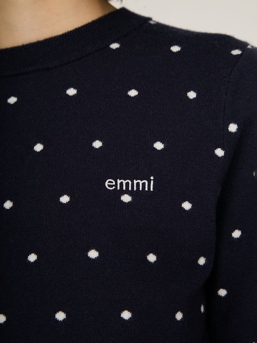 emmi atelier「ウール混emmiロゴクルーネックニットトップス」|ニット・セーター|