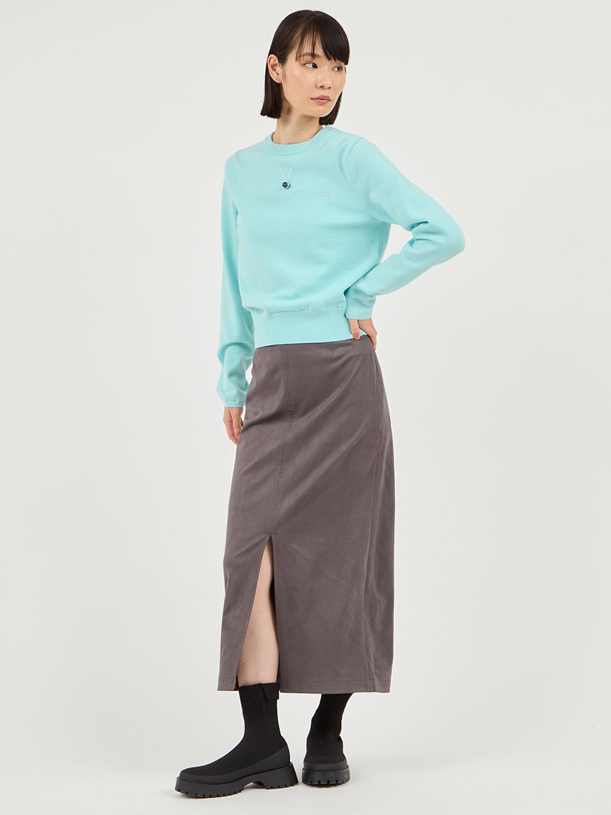 emmi atelier「ウール混emmiロゴクルーネックニットトップス」|ニット・セーター|