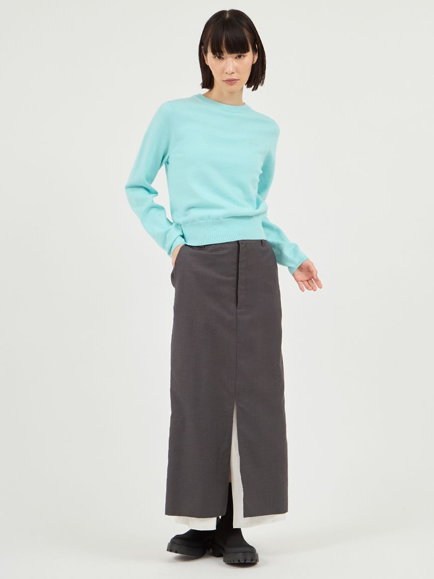 emmi atelier「ウール混emmiロゴクルーネックニットトップス」|ニット・セーター|