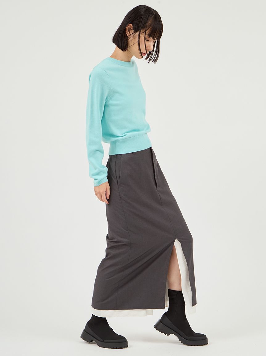 emmi atelier「ウール混emmiロゴクルーネックニットトップス」|ニット・セーター|