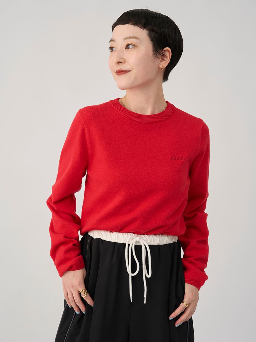 emmi atelier「ウール混emmiロゴクルーネックニットトップス」|ニット・セーター|