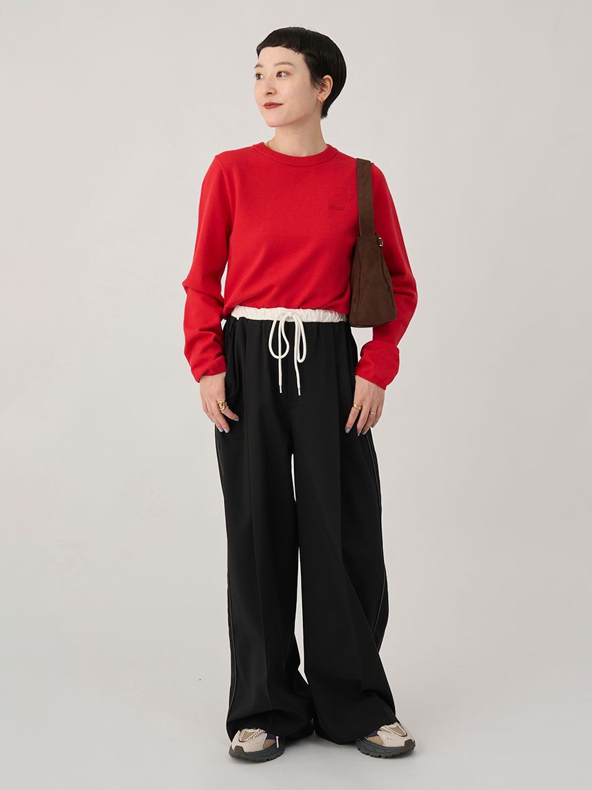 emmi atelier「ウール混emmiロゴクルーネックニットトップス」|ニット・セーター|