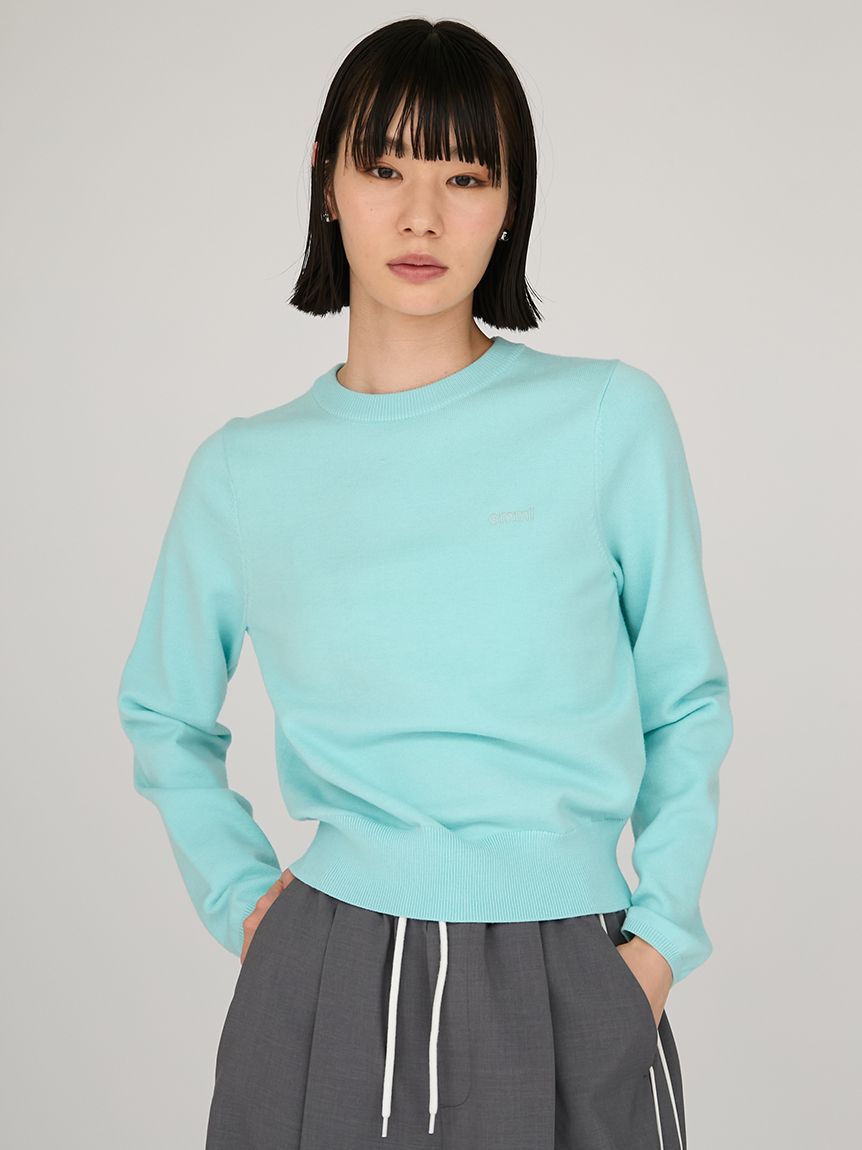 emmi atelier「ウール混emmiロゴクルーネックニットトップス」|ニット・セーター|BLU