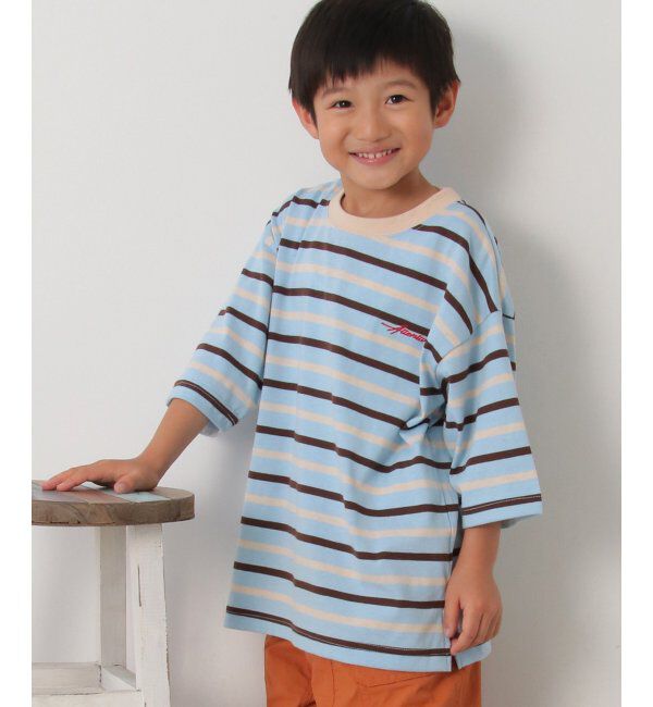 ikka kids「6分袖ボーダーゆるTシャツ（120~160cm）」|Tシャツ・カットソー|