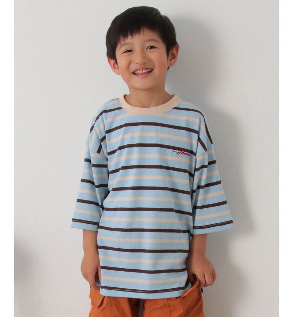 ikka kids「6分袖ボーダーゆるTシャツ（120~160cm）」|Tシャツ・カットソー|