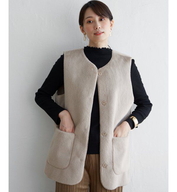 ikka「ファーリバーシブルベスト」|ダウンベスト・ベスト|ベージュ