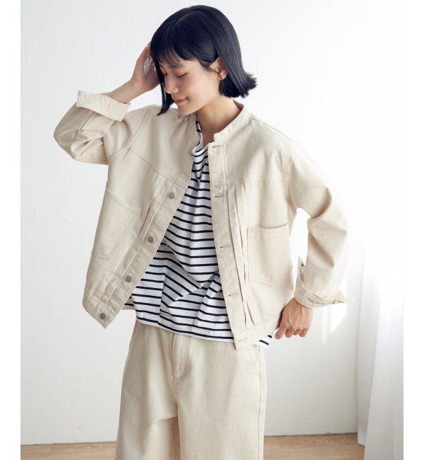 Lbc with Life「【sweet web掲載】LBCデニムノーカラージャケット」|ブルゾン・スタジャン|オフホワイト