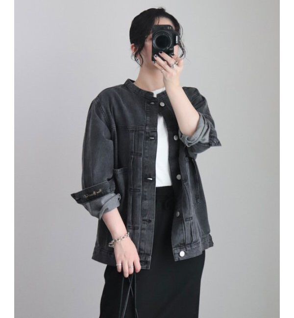 Lbc with Life「【sweet web掲載】LBCデニムノーカラージャケット」|ブルゾン・スタジャン|ブラック
