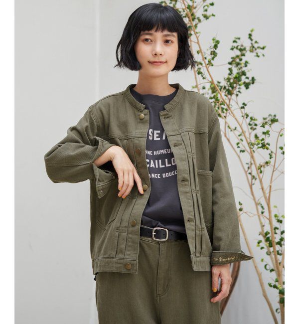 Lbc with Life「【sweet web掲載】LBCデニムノーカラージャケット」|ブルゾン・スタジャン|カーキ