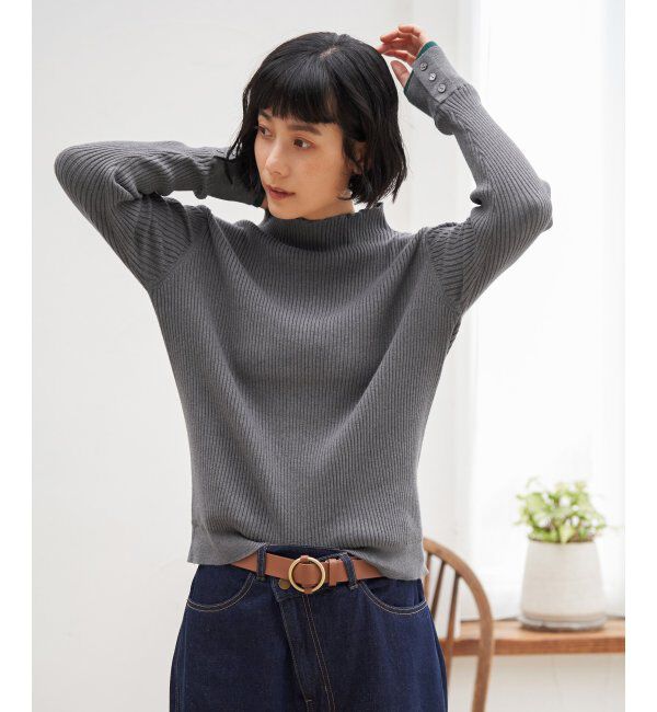 Lbc with Life「袖配色レイヤーリブニット」|カーディガン|