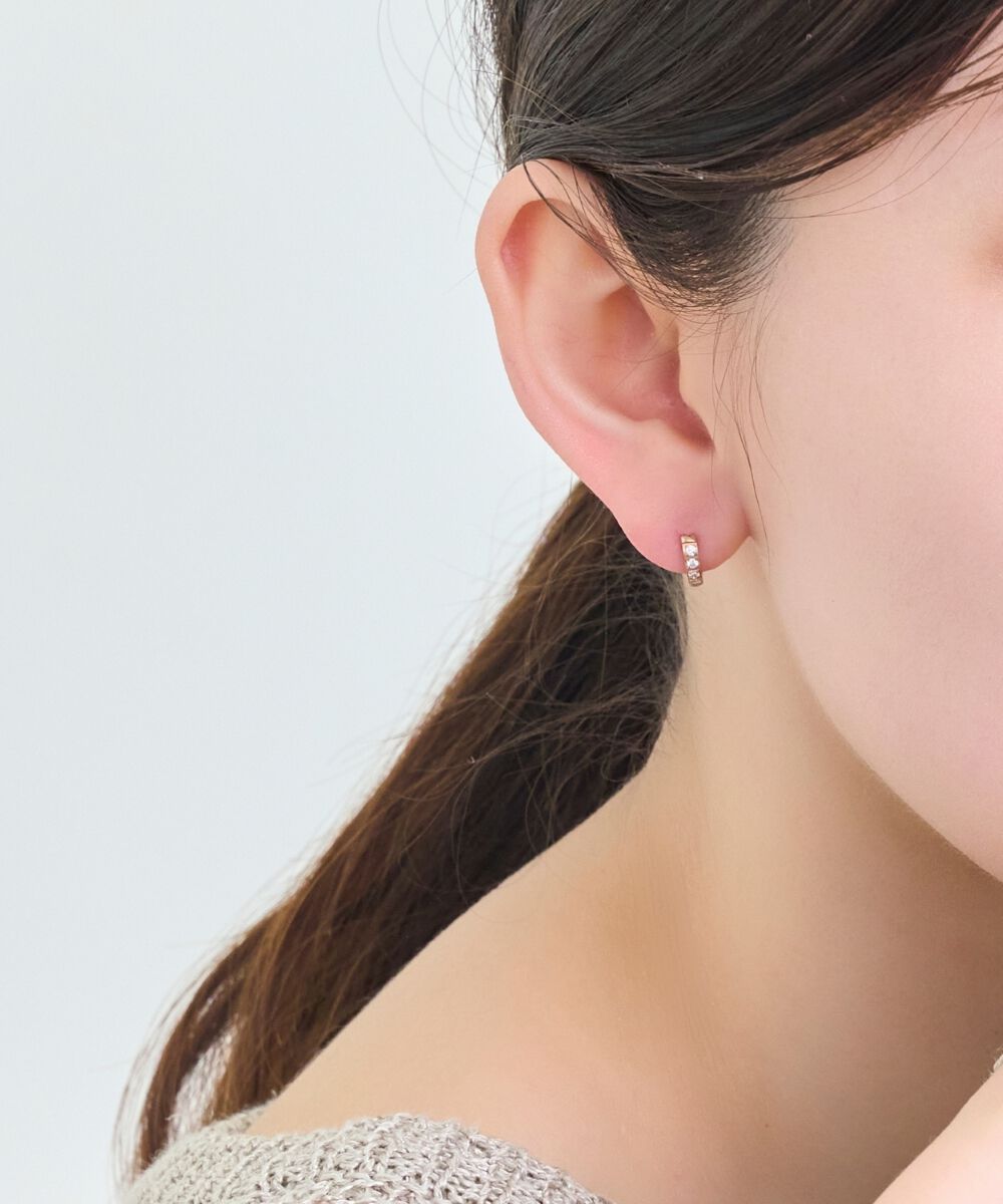 Phoebe「【金属アレルギー対応】ワンタッチビジューフープミニピアス　ローズゴールド/サージカルステンレス」|ピアス|