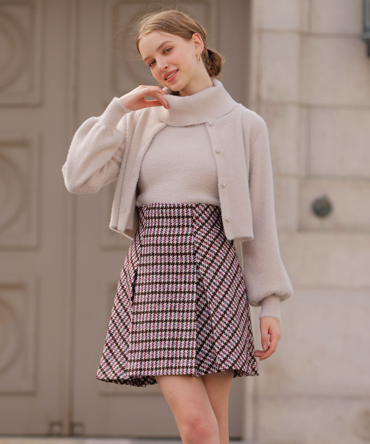 アンドクチュール「カラー千鳥ツイードミニスカート」|台形|