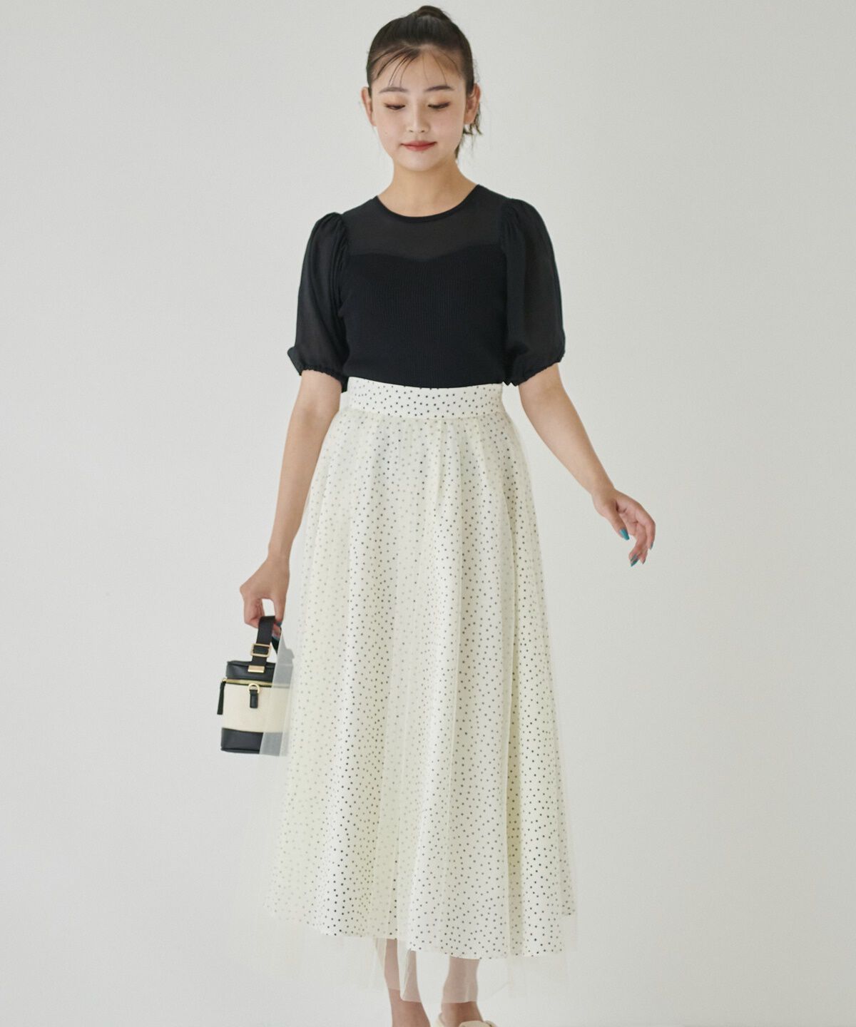 REDYAZEL「ドット&times;チュールフレアスカート」|フレア|
