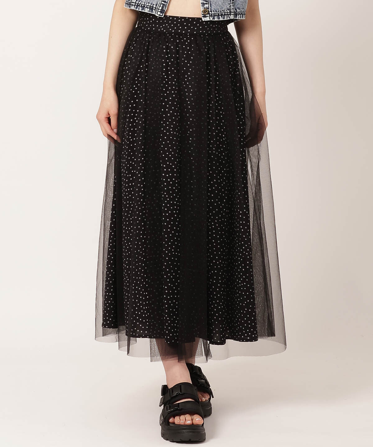 REDYAZEL「ドット&times;チュールフレアスカート」|フレア|