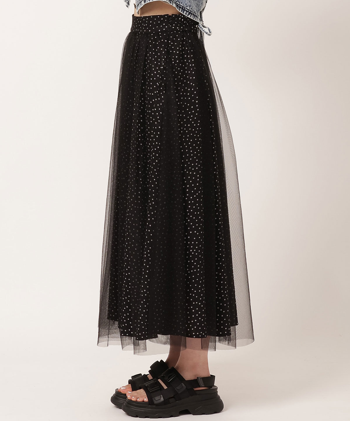 REDYAZEL「ドット&times;チュールフレアスカート」|フレア|