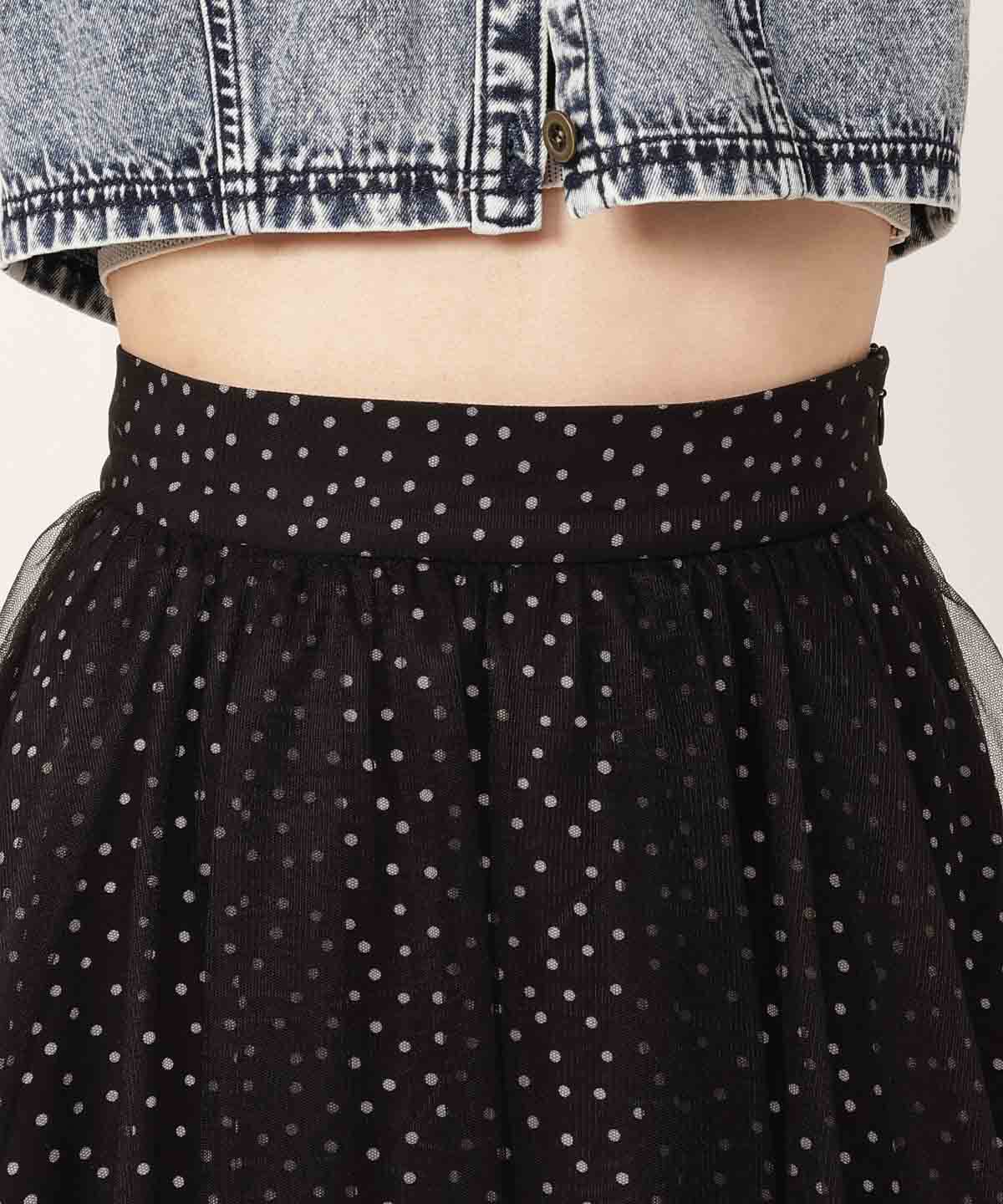 REDYAZEL「ドット&times;チュールフレアスカート」|フレア|