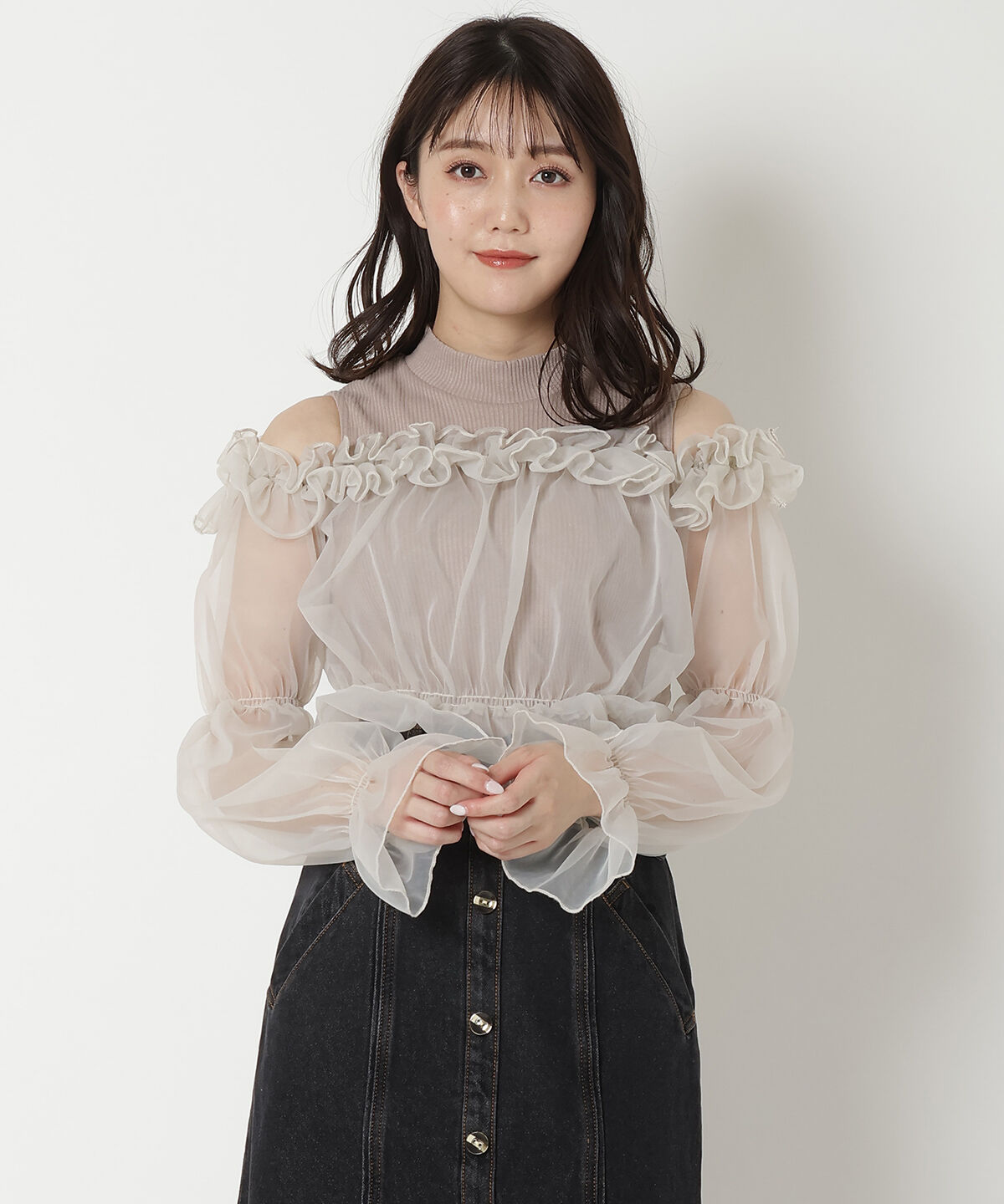 REDYAZEL「チュールドッキングニット」|シャツ・ブラウス|ベージュ