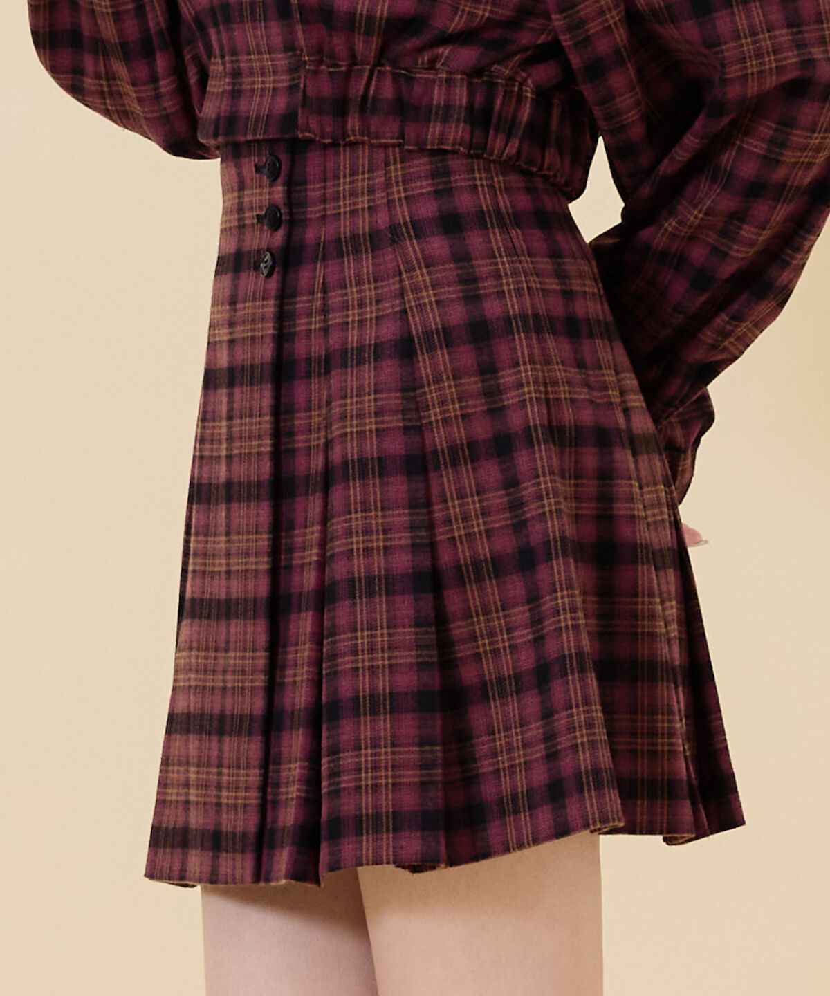 REDYAZEL「ハイウエストチェックミニスカート」|フレア|