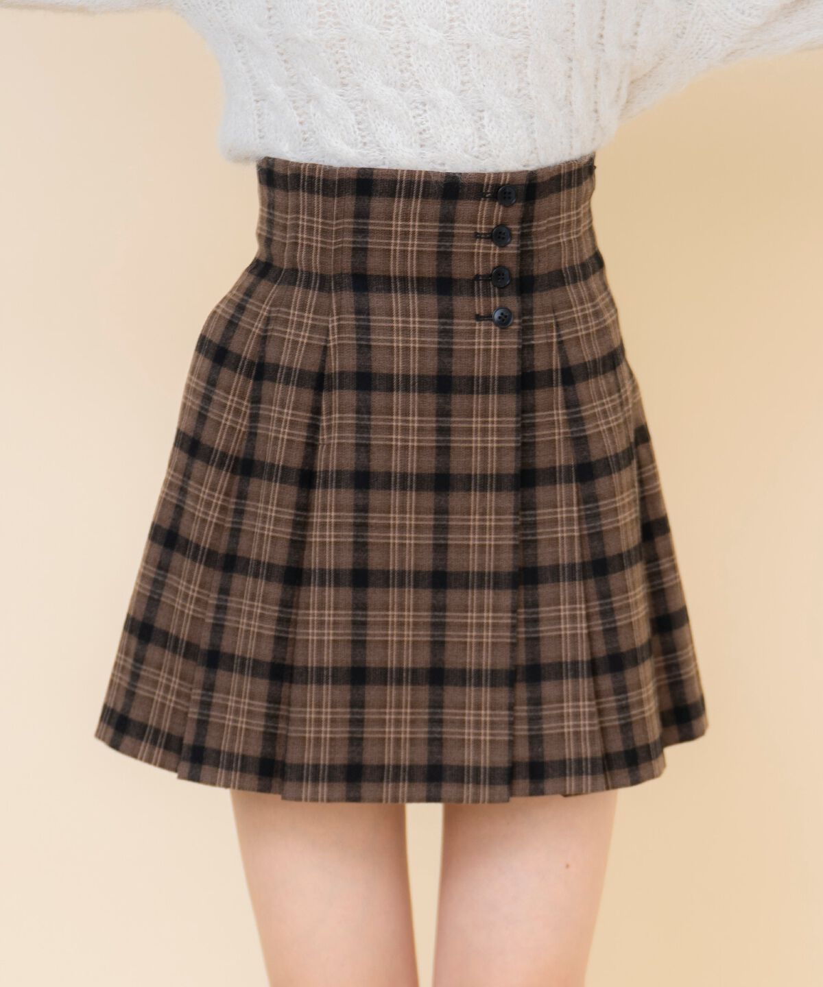 REDYAZEL「ハイウエストチェックミニスカート」|フレア|