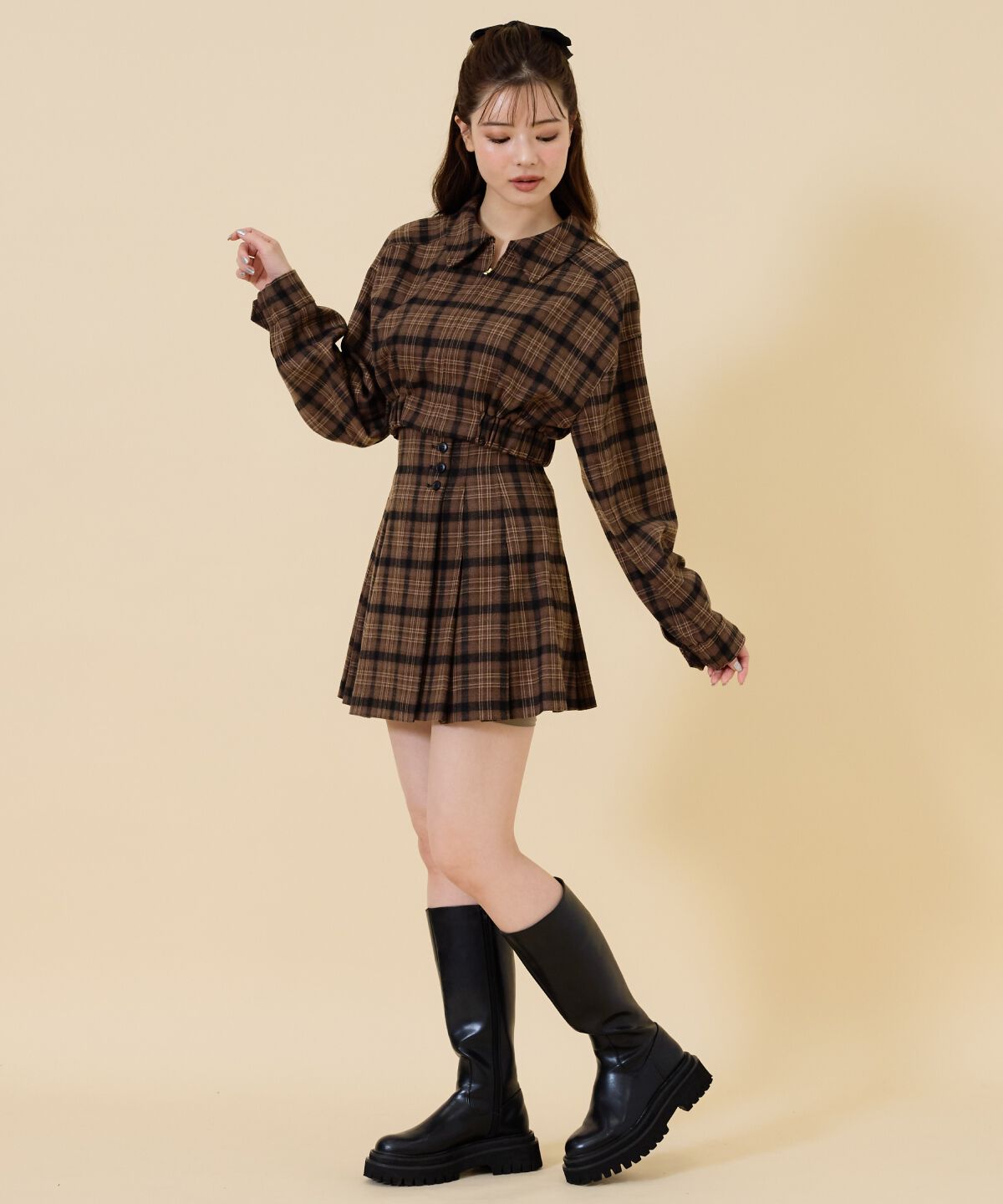 REDYAZEL「フロントジップチェックショートブルゾン」|ブルゾン・スタジャン|