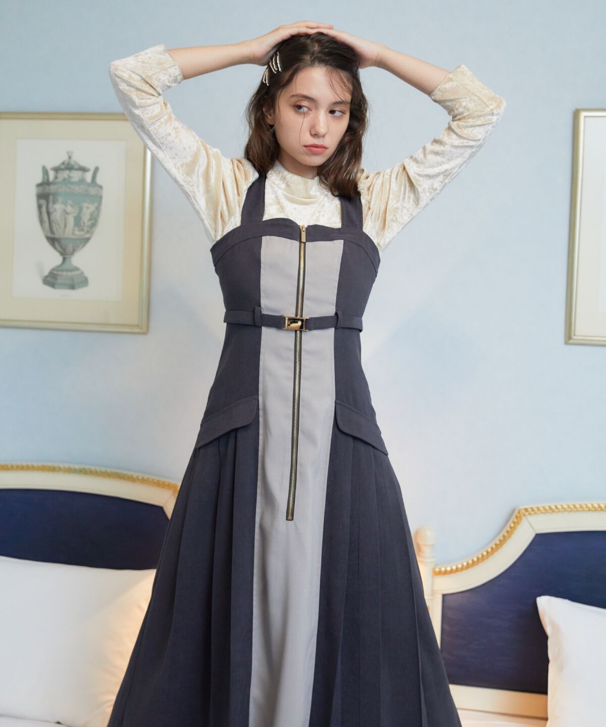 REDYAZEL「バイカラーサイドプリーツジャンパースカート」|ジャンパースカート|