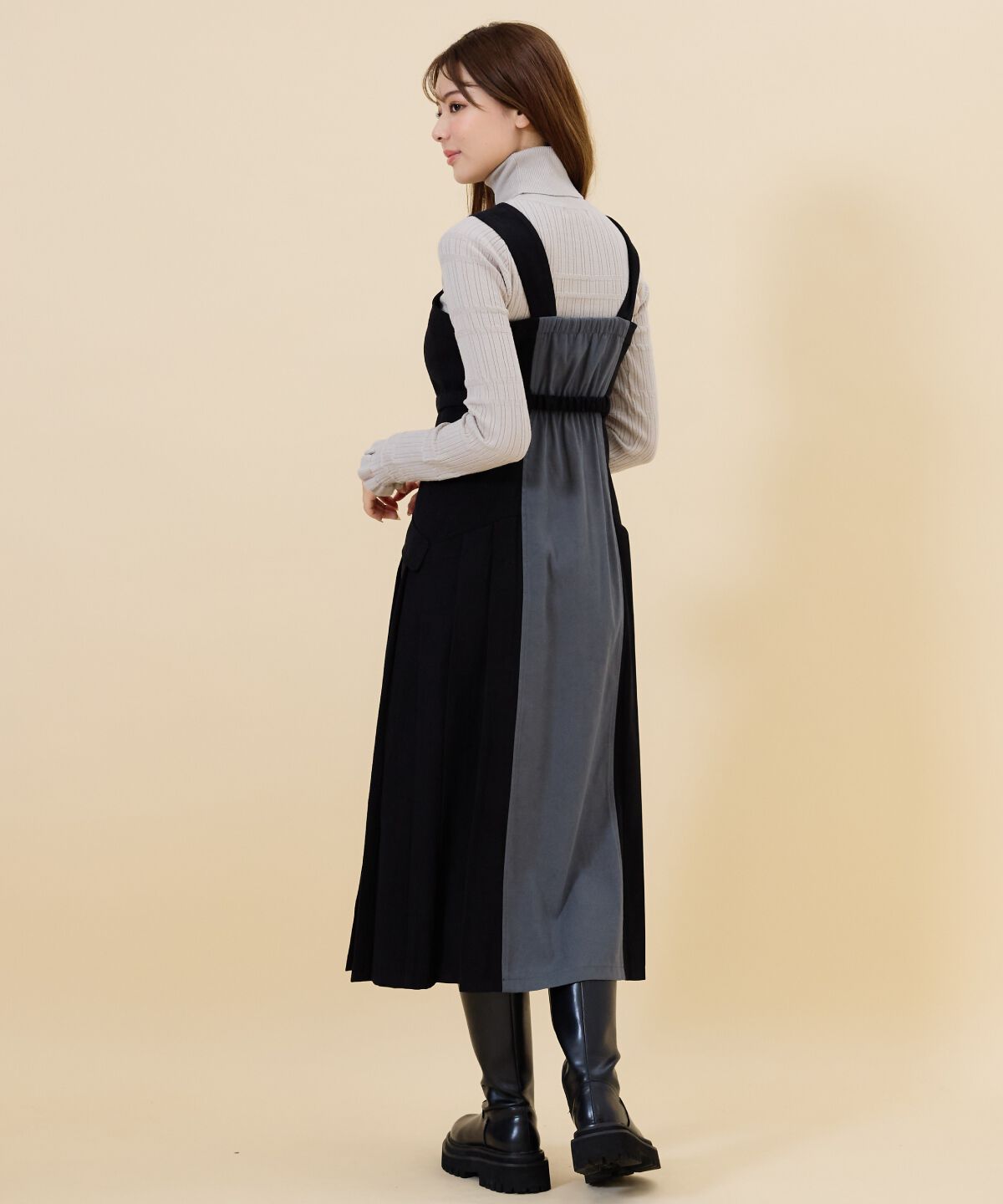 REDYAZEL「バイカラーサイドプリーツジャンパースカート」|ジャンパースカート|