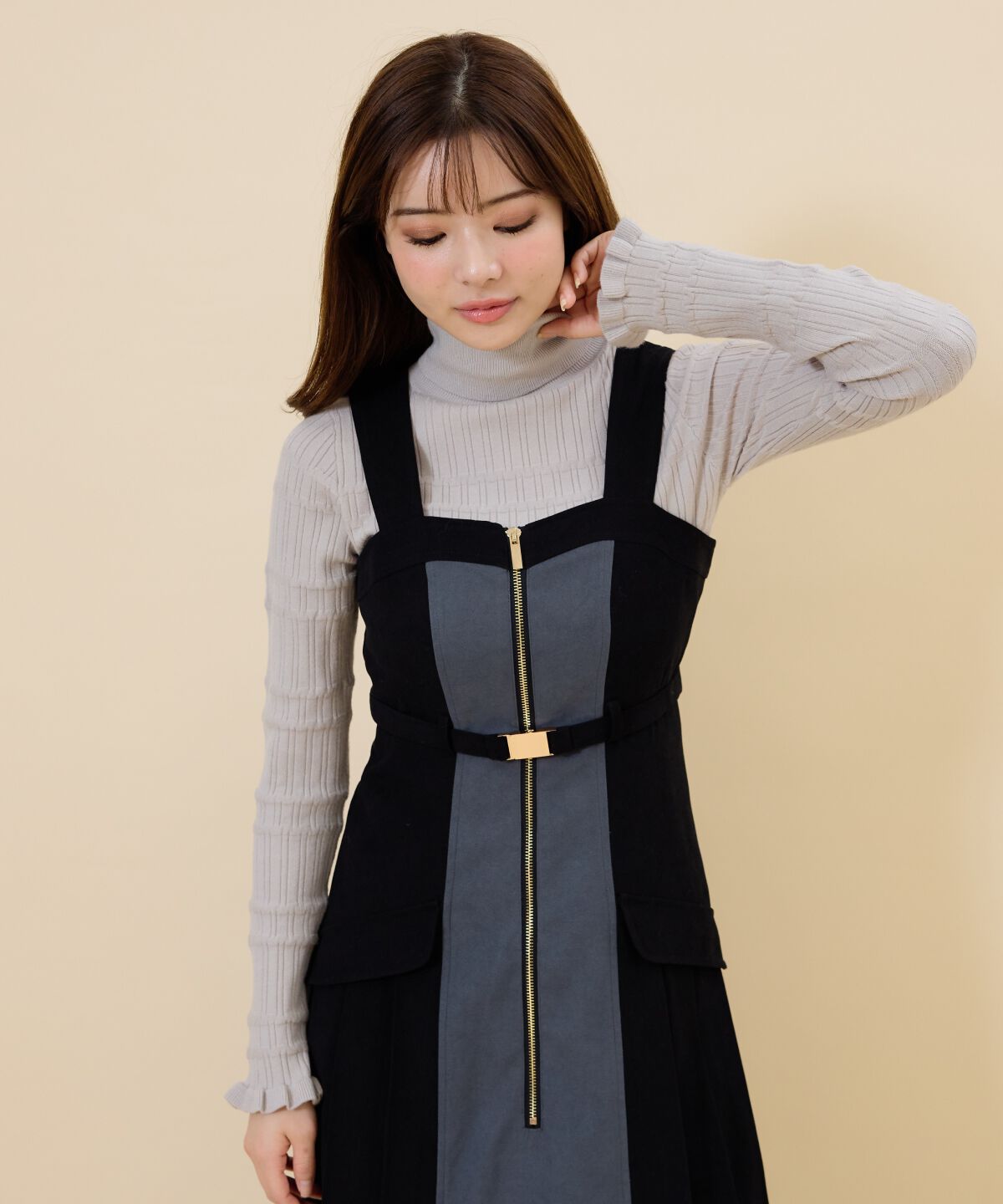 REDYAZEL「バイカラーサイドプリーツジャンパースカート」|ジャンパースカート|