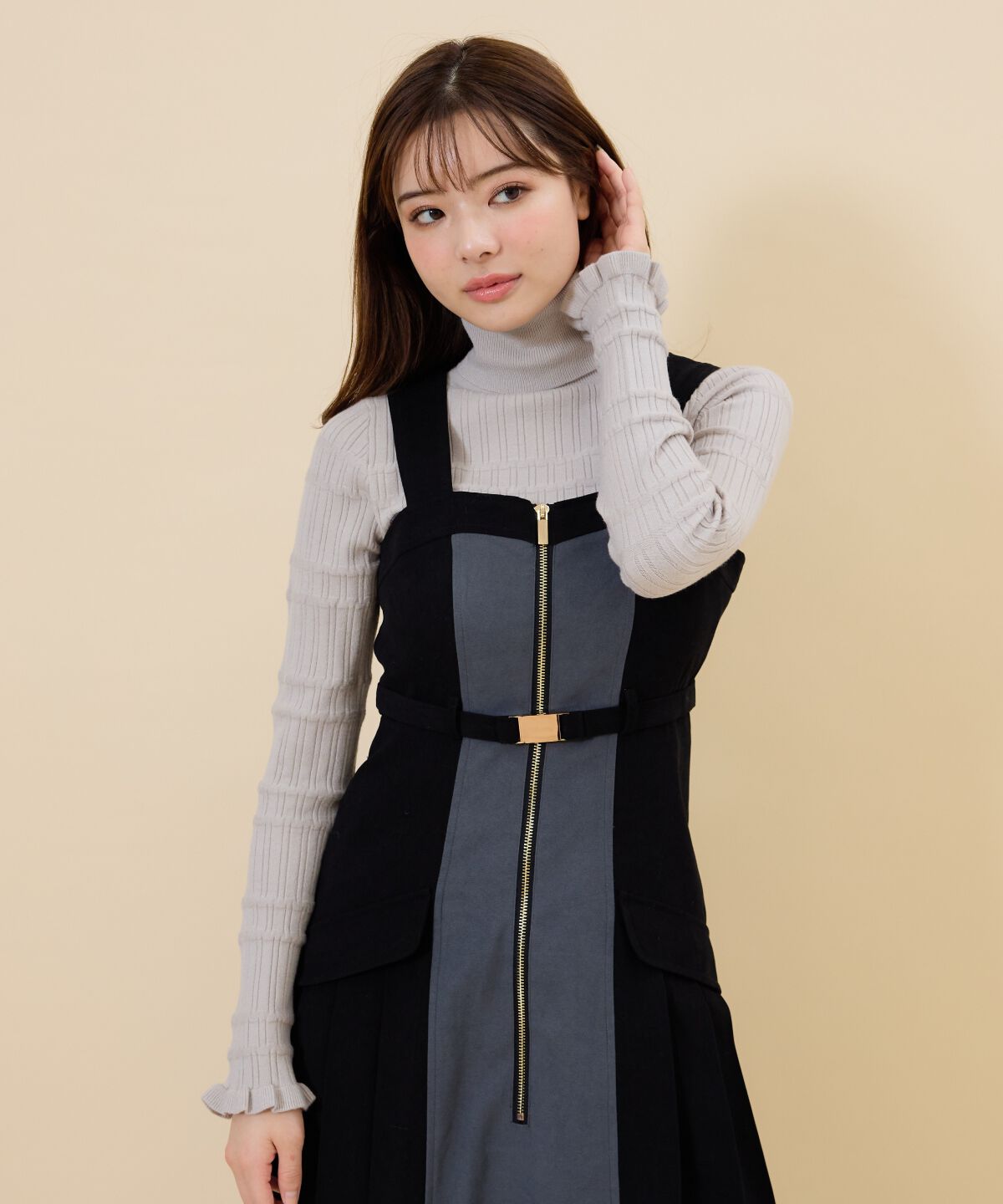 REDYAZEL「バイカラーサイドプリーツジャンパースカート」|ジャンパースカート|