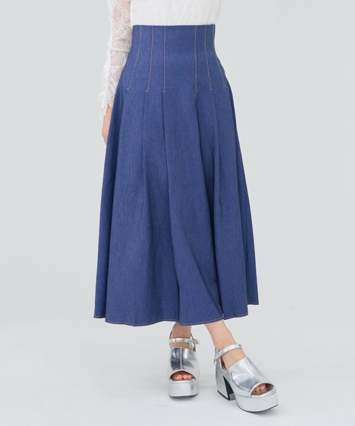 REDYAZEL「デニムライクタックフレアスカート」|フレア|