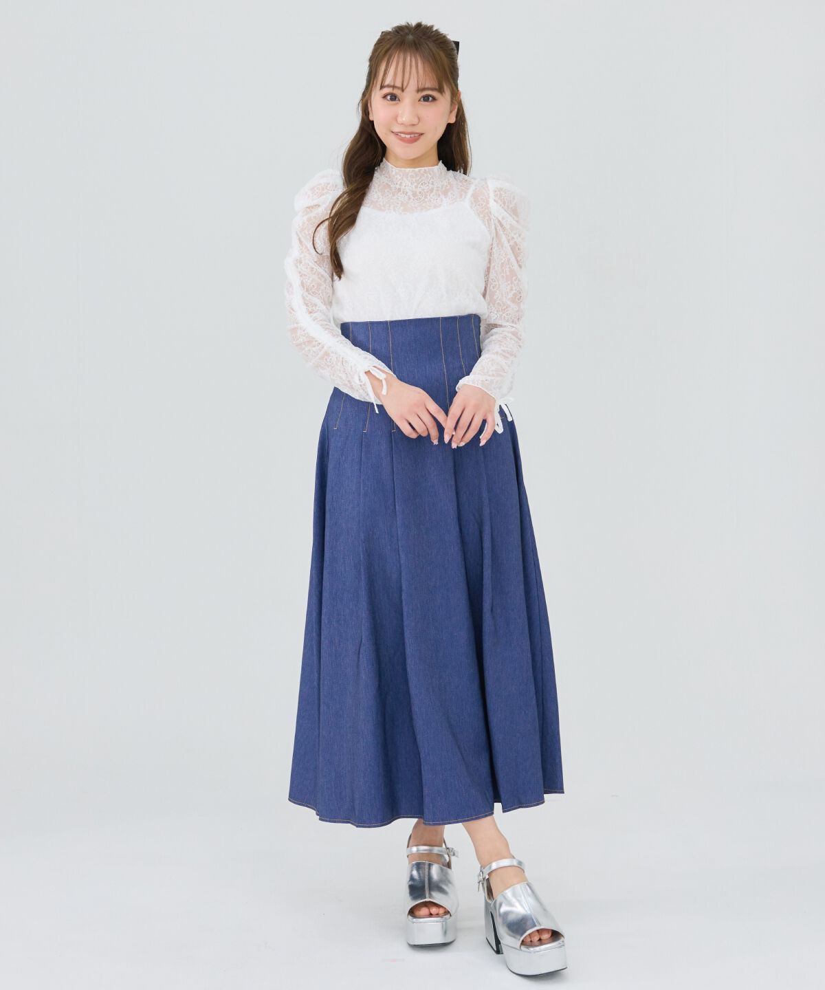 REDYAZEL「デニムライクタックフレアスカート」|フレア|