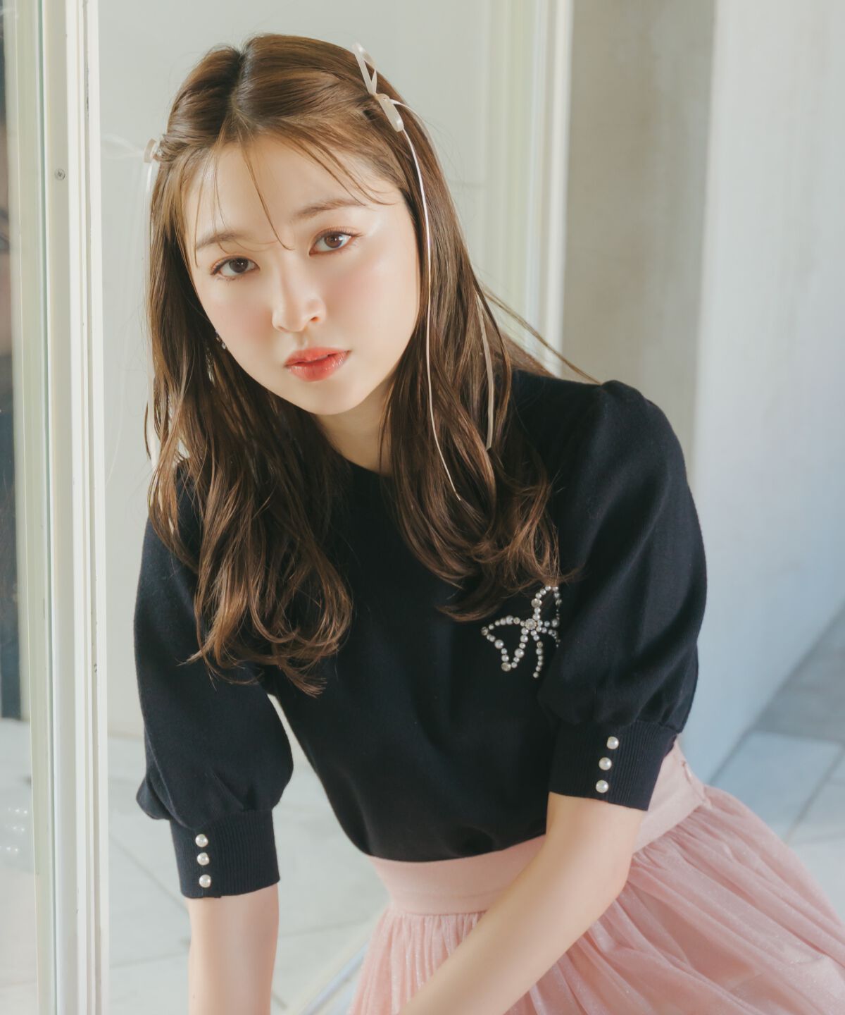 WILLSELECTION「リボンモチーフニットプルオーバー」|ニット・セーター|ブラック