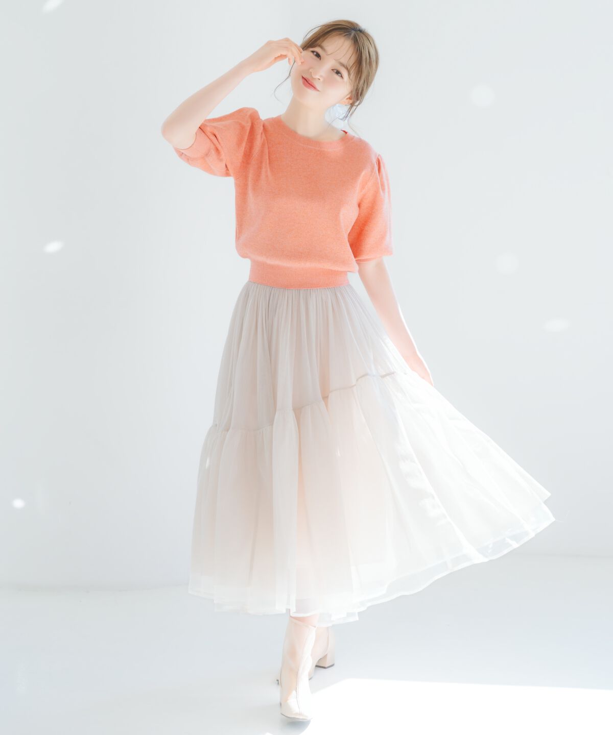 WILLSELECTION「ラメチュールボリュームスカート」|フレア|ベージュ