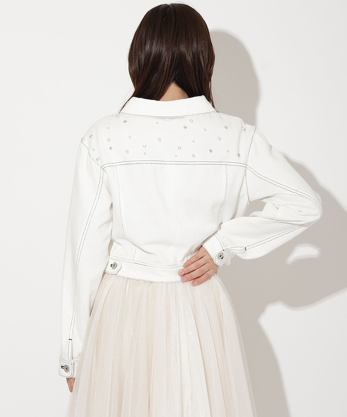 WILLSELECTION「ランダムパール付きデニムジャケット」|デニムジャケット|