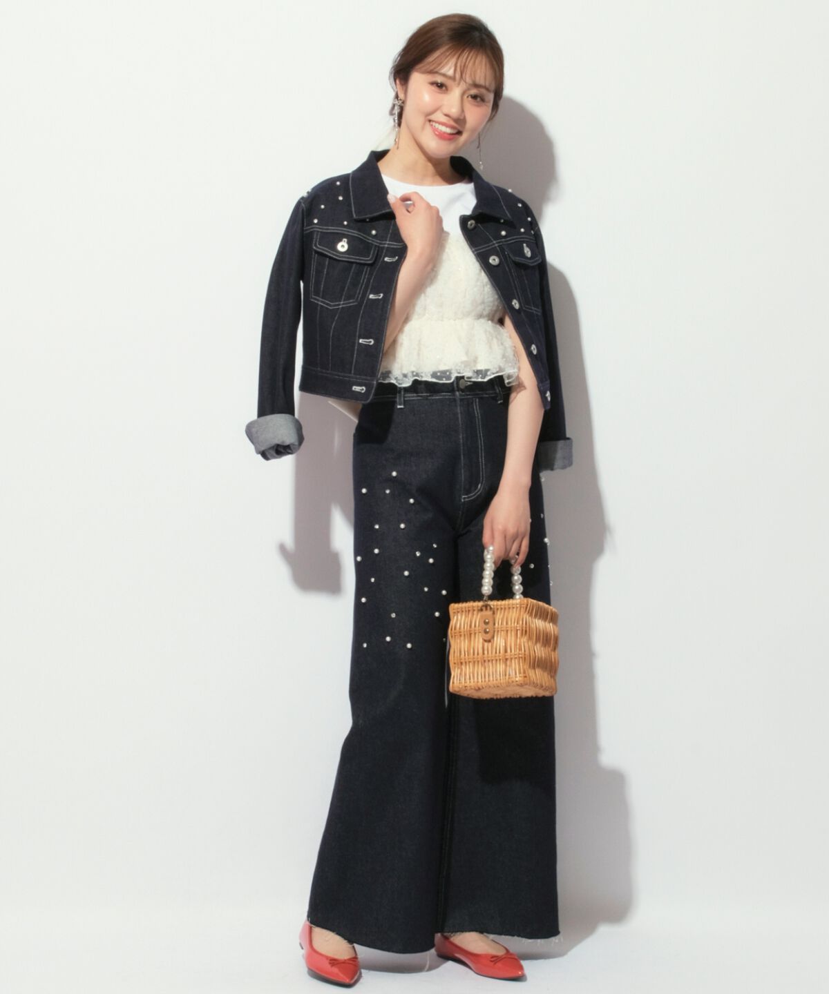 WILLSELECTION「ランダムパール付きデニムジャケット」|デニムジャケット|