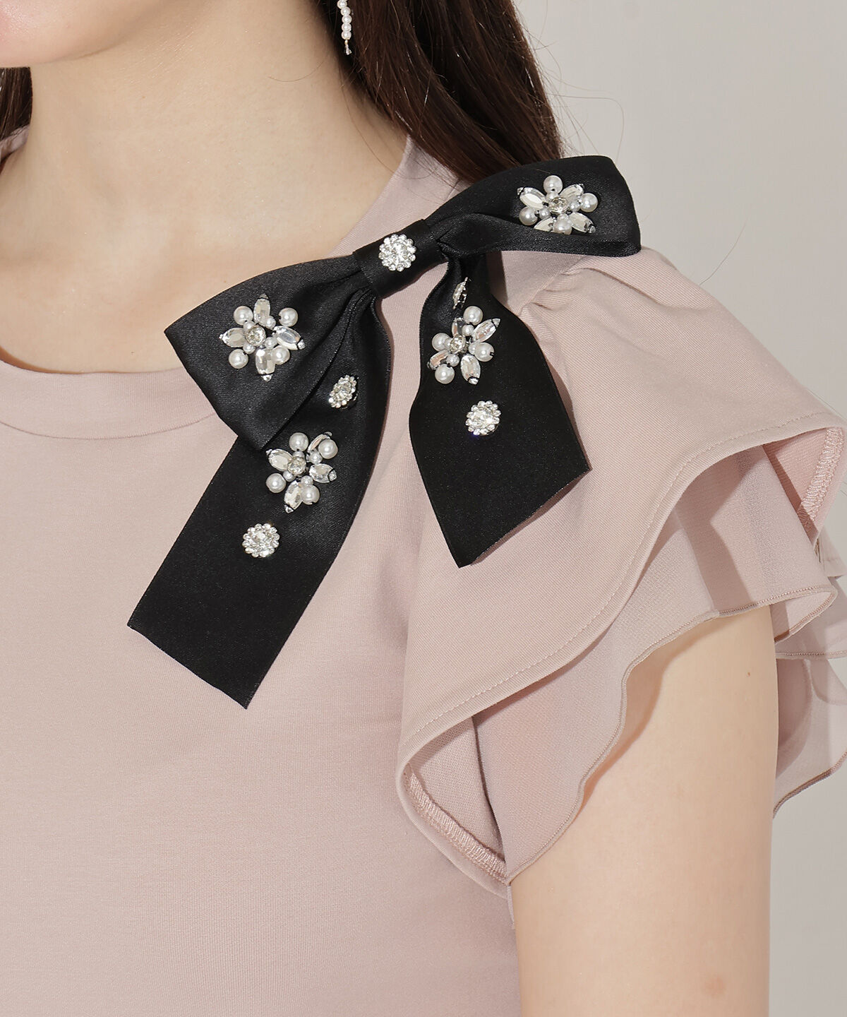 WILLSELECTION「ビジューリボン付き袖フリルプルオーバー」|Tシャツ・カットソー|