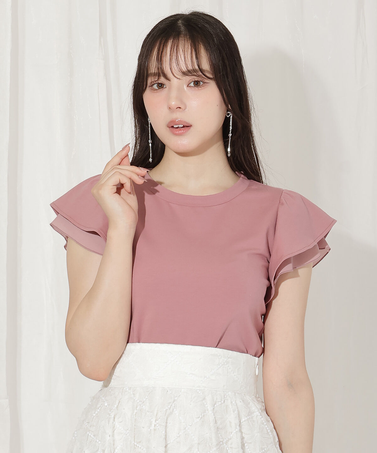 WILLSELECTION「ビジューリボン付き袖フリルプルオーバー」|Tシャツ・カットソー|